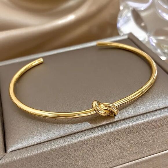 Tie Knot 18K Gold Plated Bangle Cuff Bracelet - Picture 2 of 15